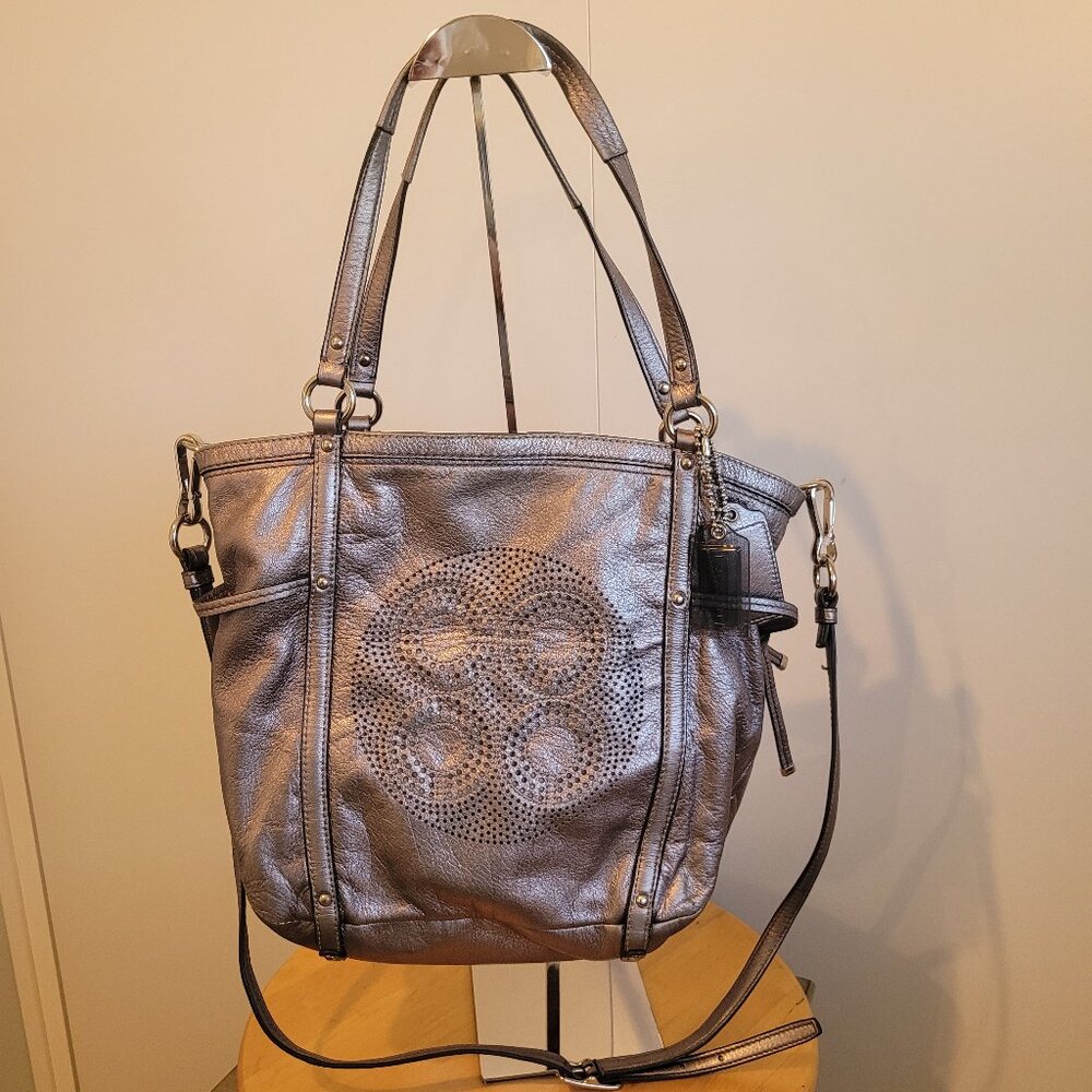 Coach Audrey Medium Cinched North South Tote Gunmetal Silver